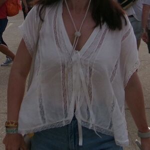 Free People White Lace Trim Tshirt